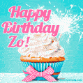 Happy Birthday Zo! Elegang Sparkling Cupcake GIF Image.