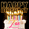 Zoe - Animated Happy Birthday Cake GIF Image for WhatsApp