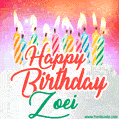 Happy Birthday GIF for Zoei with Birthday Cake and Lit Candles