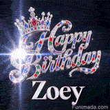 Close-up of a silver crown with emeralds, rubies, and sapphires resting on crystal-encrusted Happy Birthday text.Zoey