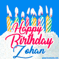 Happy Birthday GIF for Zohan with Birthday Cake and Lit Candles