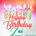 Happy Birthday GIF for Zoi with Birthday Cake and Lit Candles