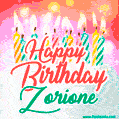 Happy Birthday GIF for Zorione with Birthday Cake and Lit Candles