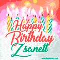 Happy Birthday GIF for Zsanett with Birthday Cake and Lit Candles