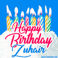 Happy Birthday GIF for Zuhair with Birthday Cake and Lit Candles