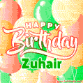 Happy Birthday Image for Zuhair. Colorful Birthday Balloons GIF Animation.