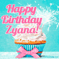 Happy Birthday Zyana! Elegang Sparkling Cupcake GIF Image.