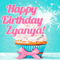 Happy Birthday Zyanya! Elegang Sparkling Cupcake GIF Image.