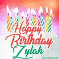 Happy Birthday GIF for Zylah with Birthday Cake and Lit Candles