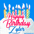 Happy Birthday GIF for Zyler with Birthday Cake and Lit Candles