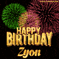 Wishing You A Happy Birthday, Zyon! Best fireworks GIF animated greeting card.