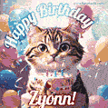 Happy birthday gif for Zyonn with cat and cake