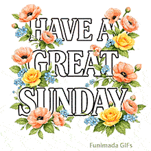 A charming and gentle Sunday GIF. The watercolor-style flowers and the classic font offer a warm and inviting greeting to start the day.