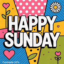 A bold and happy Sunday GIF. The patterned typography and the colorful grid layout offer a unique and cheerful greeting to wish someone a fantastic day.