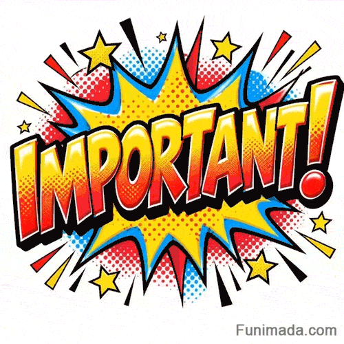 Bright pop art style text explosion reading Important with stars and halftone dots