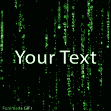 A looping GIF showing streams of futuristic green computer code falling vertically, creating a sci-fi animation template for personalized messages.
