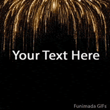 Editable celebration template showing a classic golden willow firework explosion, with bright, glowing sparks falling downward against a black night sky.