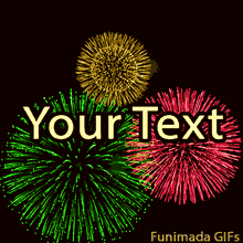 Looping GIF featuring vibrant green, pink, and gold fireworks exploding upward against a dark backdrop, ideal for celebratory or congratulatory messages.