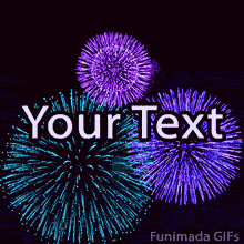 Animated background with bright fireworks in turquoise, violet, and deep blue bursting against a dark sky, forming a dynamic and elegant celebratory visual for text overlays.