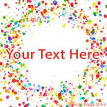 Bright multicolor confetti dots fall and swirl around the edges of a clean white center, forming a festive circular frame perfect for custom animated text placement.
