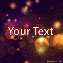 Looping GIF of sparkling light particles and translucent circles in warm hues drifting across a deep purple-black background, ideal as a stylish animated template.