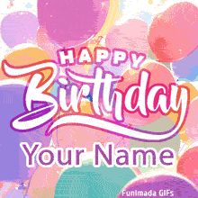 Cheerful animated greeting card template designed for custom text, featuring a vibrant, sunlit bouquet of helium balloons and a beautifully curved central greeting.