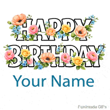 Artsy animated card template designed for custom text, highlighting a fresh spring floral arrangement seamlessly woven into crisp block lettering.