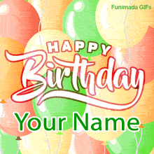Bright digital birthday card designed for custom text, highlighting a fresh color palette of mint green and melon balloons framing a beautifully curved holiday greeting.