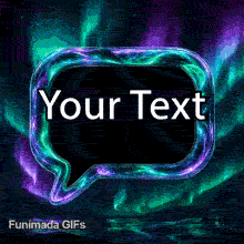 Beautiful animated greeting card template with a central dark text bubble framed by swirling neon energy, surrounded by the magical green lights of the aurora.