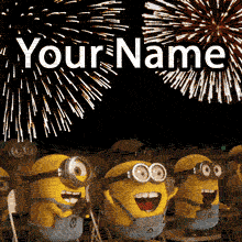 Bring a massive dose of fun to their special day! Customize this animated GIF of cheering Minions and bright fireworks by adding the birthday boy or girl's name.