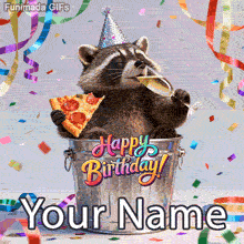 Give the gift of laughter! Create a personalized greeting instantly by adding a name to this funny GIF of a partying raccoon living its best life.