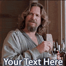 Animated GIF of 'The Dude' from The Big Lebowski, stirring a drink and nodding dismissively. An editable meme template for reacting to opinions.