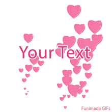 A light and romantic animation of pink hearts drifting upward, set against a clean white backdrop with editable placeholder text in bold pink in the middle.