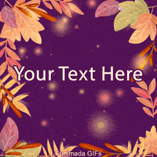 Animated GIF featuring a frame of colorful autumn leaves on a rich purple background. The scene has glowing golden lights and an open center for text.