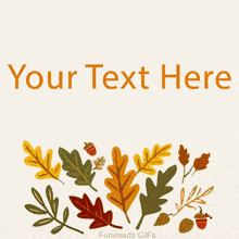 Animated GIF of colorful autumn leaves and acorns gently falling to the bottom of the screen, leaving a large open space for text.