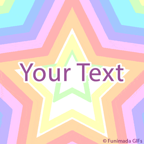 Animated pastel star background with concentric glowing rainbow-colored stars radiating from the center in soft shades of pink, yellow, green, blue, and purple.