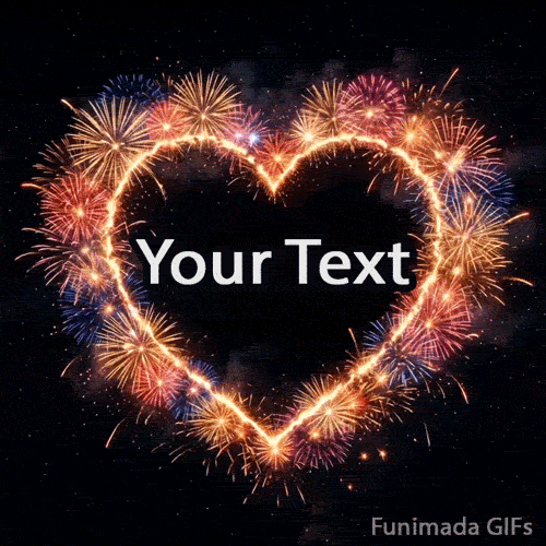 Beautiful animated greeting card template designed for custom text, beautifully framed by a continuous, glowing heart made of festive pyrotechnics.