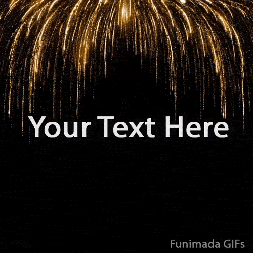 Editable celebration template showing a classic golden willow firework explosion, with bright, glowing sparks falling downward against a black night sky.