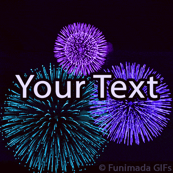 Animated background with bright fireworks in turquoise, violet, and deep blue bursting against a dark sky, forming a dynamic and elegant celebratory visual for text overlays.