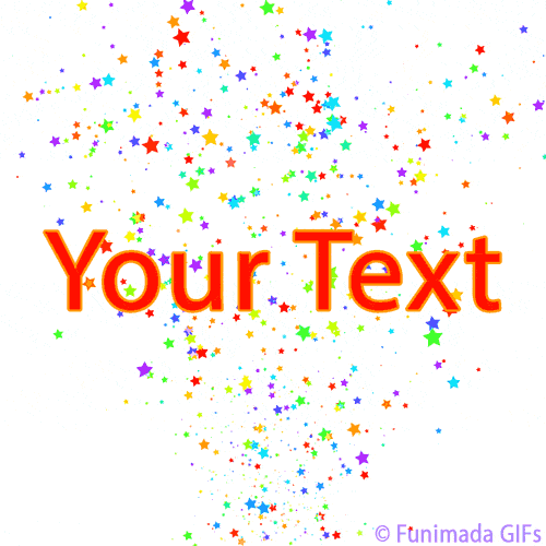 Rainbow-colored stars in various sizes shoot upward in a swirling motion against a white backdrop, creating a dynamic and cheerful animated background for customization.
