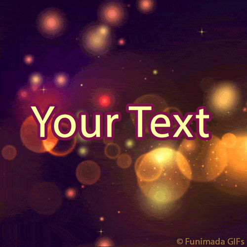 Looping GIF of sparkling light particles and translucent circles in warm hues drifting across a deep purple-black background, ideal as a stylish animated template.