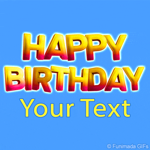 A bright, blocky 'HAPPY BIRTHDAY' message in gradient yellow and pink 3D letters, bouncing subtly on a blue background — a fun and clean text-based animation.