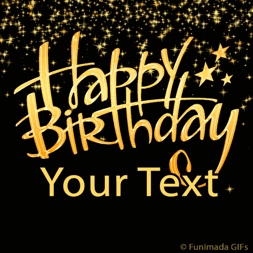 Glittery gold script with scattered twinkling stars at the top, glowing softly on black — perfect as an animated template for classy celebration messages.