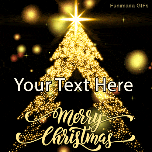 Christmas tree formed from glittering gold particles on a dark background. A bright, shining star tops the tree, and soft golden bokeh lights float in the background.