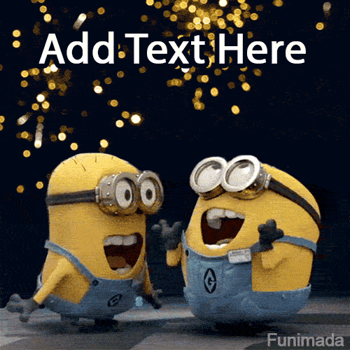 Cheerful digital greeting card designed for custom text, highlighting a tall and a short Minion giggling uncontrollably together in a festive, celebratory setting.