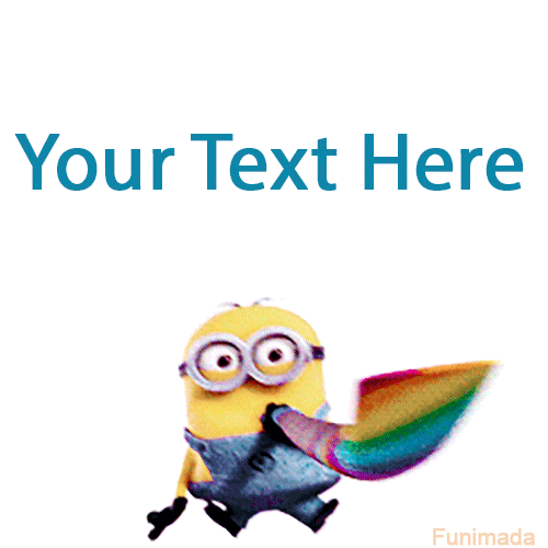 Animated GIF of a happy Minion dancing while waving a large rainbow flag. An editable meme template for celebrations and showing pride.
