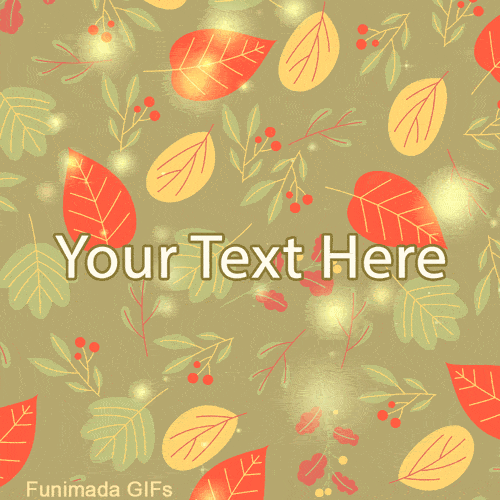 Animated GIF of a repeating pattern of autumn leaves and berries on a muted green background. Soft, glowing lights sparkle over the scene.