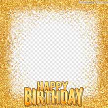Golden glitter-covered border birthday frame with central space for adding a custom photo and glowing birthday caption