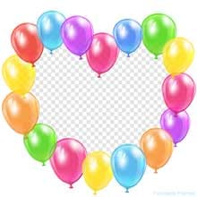 Glossy balloons arranged in a heart outline form this playful birthday photo frame, leaving the center transparent for photo customization.