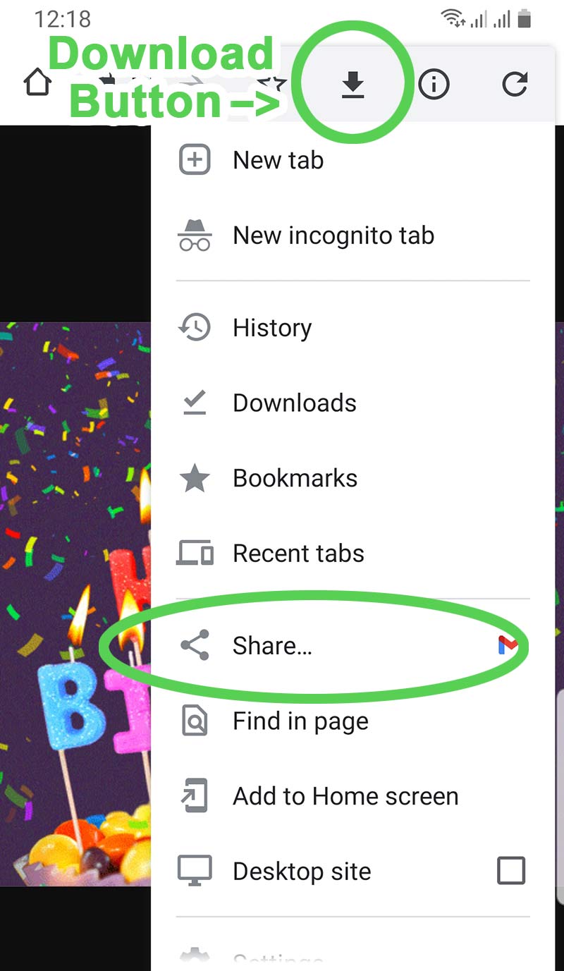 Share or download gif or video in Google Chrome Mobile